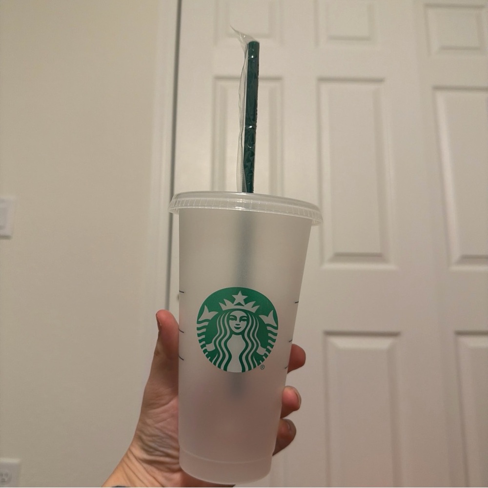 Starbucks Frosted Cup with Dark Green Straw